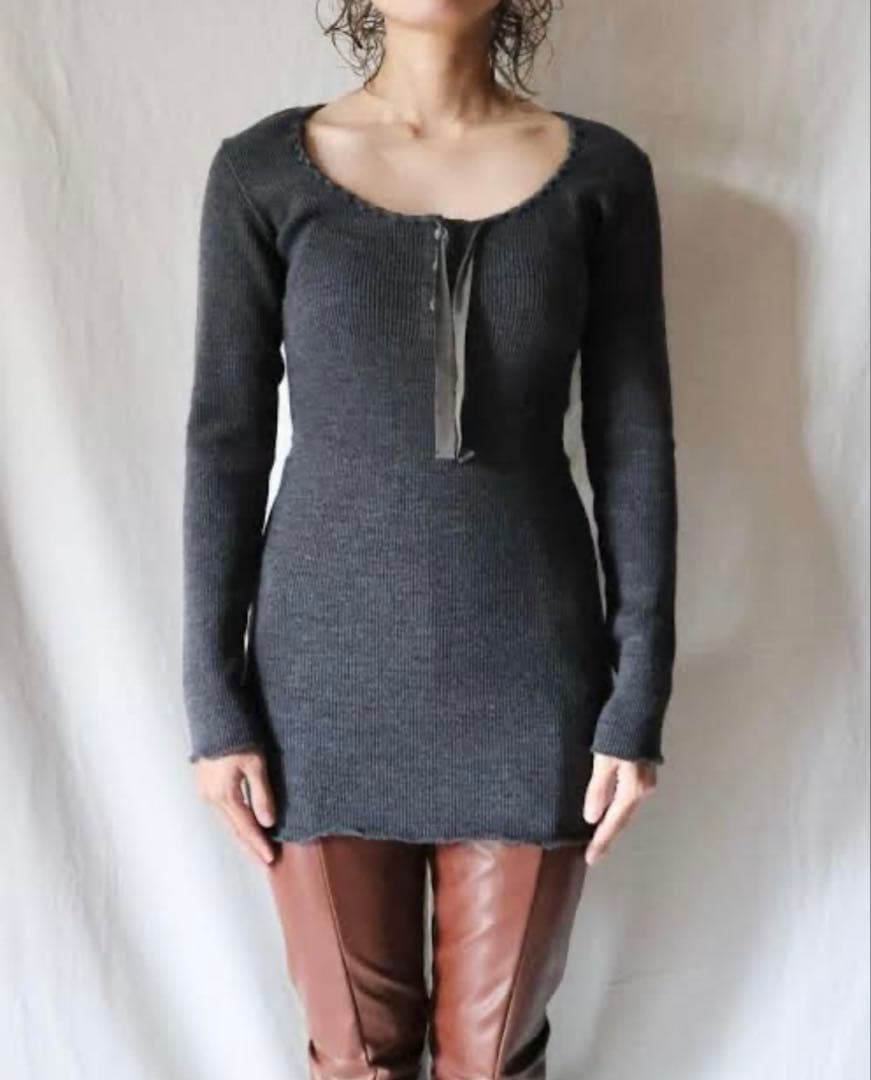 トップス FUMIKA_UCHIDA RIB STITCH HENLEY CHARCOAL