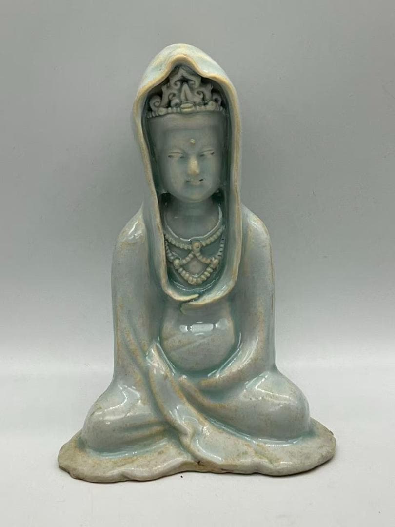 宋時代 青磁 影青観音座仏　時代物　【旧家蔵出し】　希少貴重(A-94)
