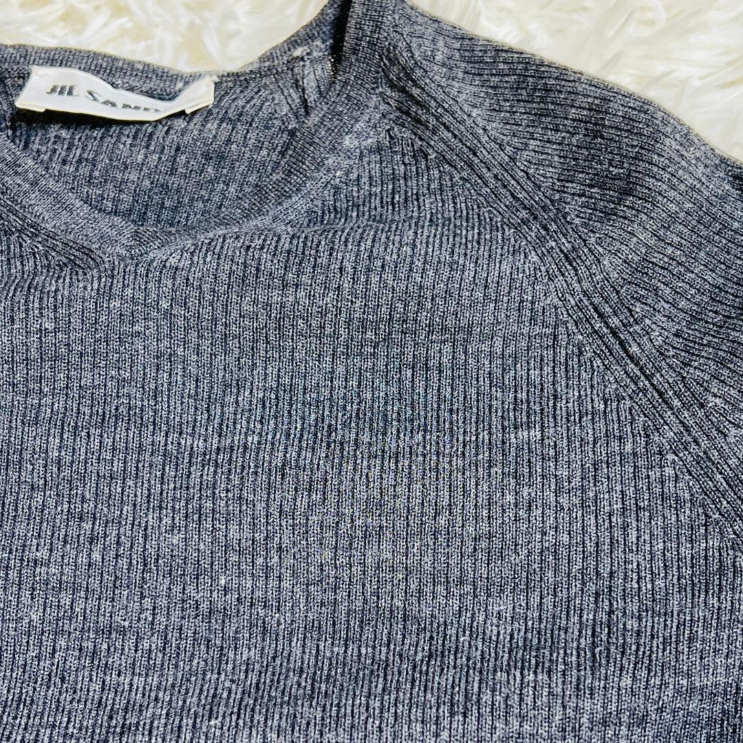ジルサンダー Vネックリブニット 長袖 M グレー 細リブ ラグジュアリー