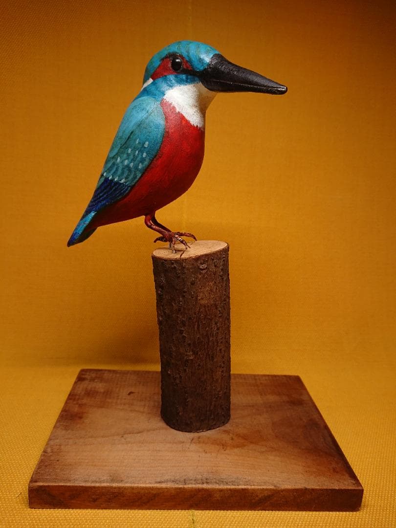 トリ　鳥　カワセミ　木彫　オブジェ　置物　インテリア　工芸品　美術品　A1430