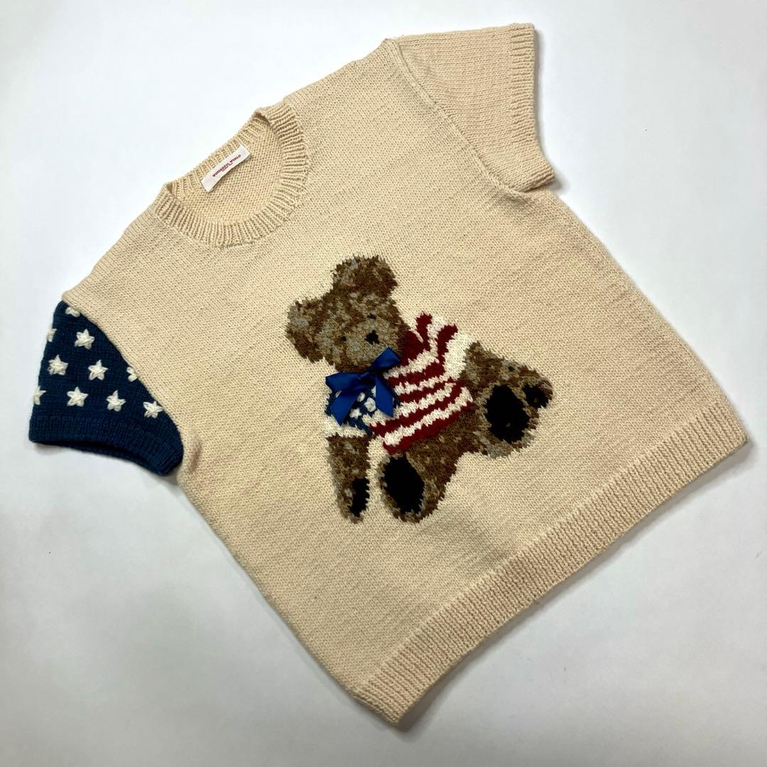 【美品】ワンダフルワールド くまちゃん編み 半袖ニット