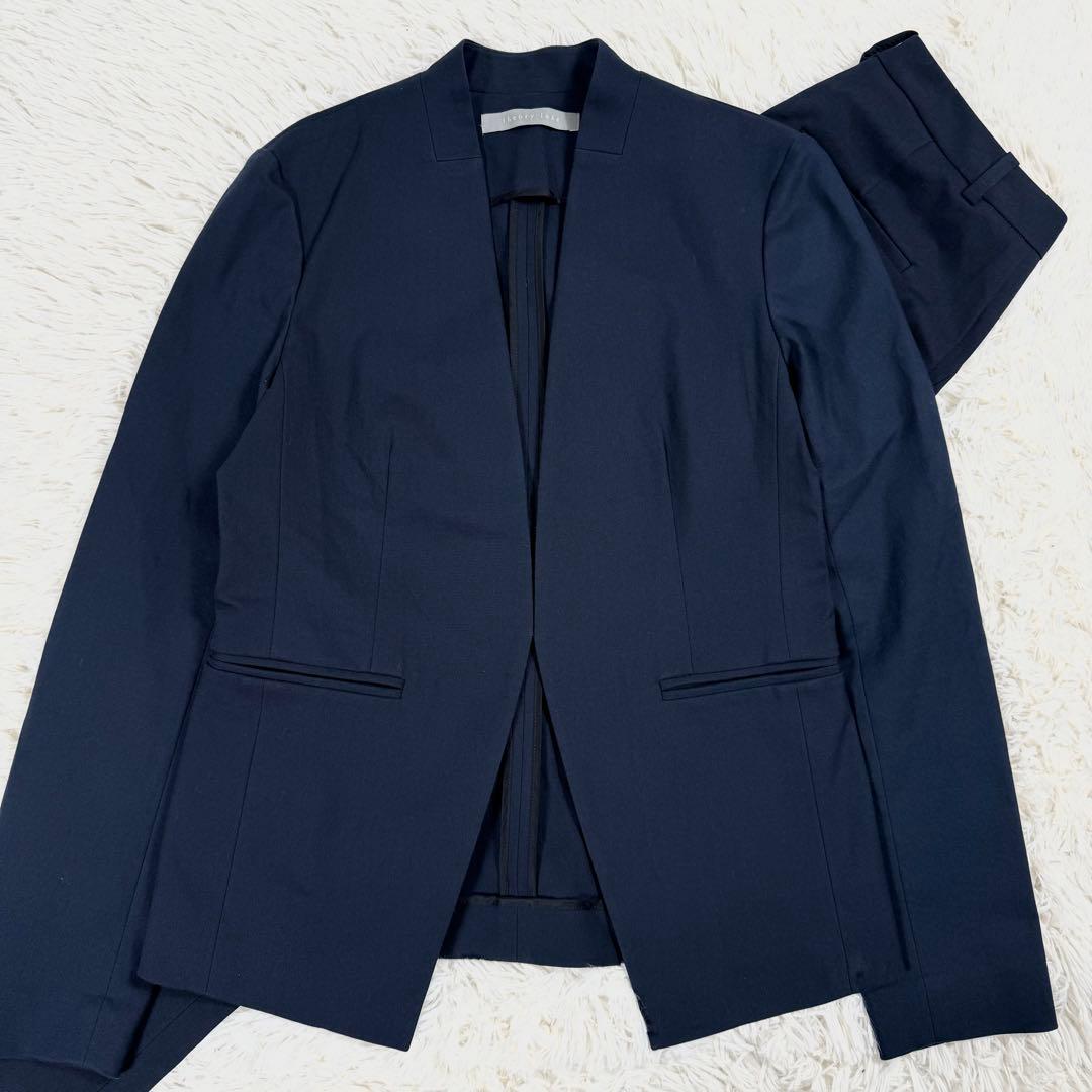 美品/近年タグ✨セオリーリュクス ノーカラージャケット パンツ スーツセット 紺