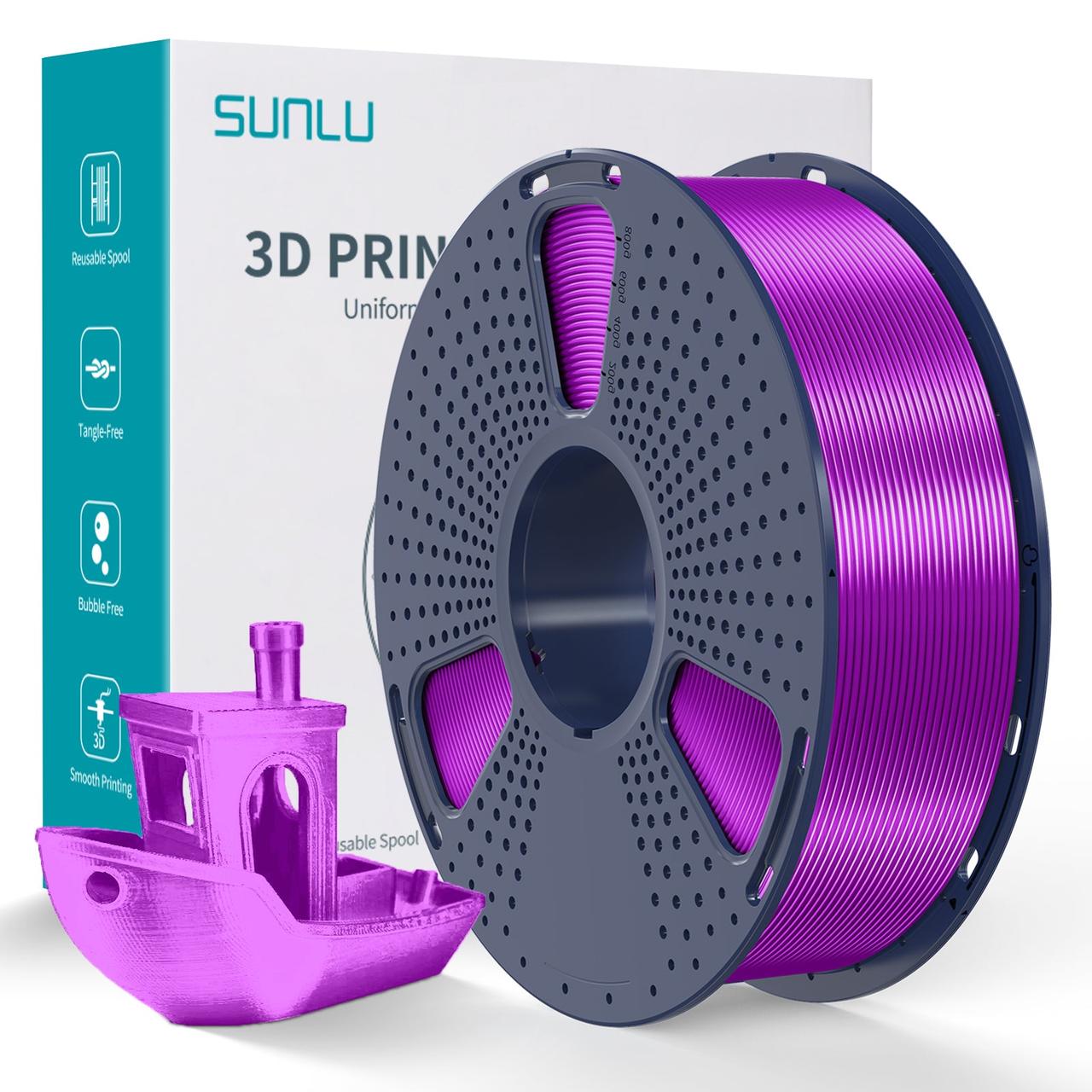 Пластик/филамент для 3D-печати SUNLU Silk PLA+  Purple (04740811Z), Reusable Spool, 1.75mm, 1kg, 205-235°C / Фіолетовий