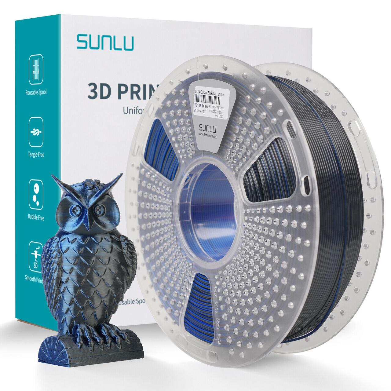 Пластик / філамент для 3D-принтера SUNLU Silk PLA+ Dual Color Black Blue (02740908Z) ReusableSpool 1.75, 1kg 205-230℃/ Чорн Синій
