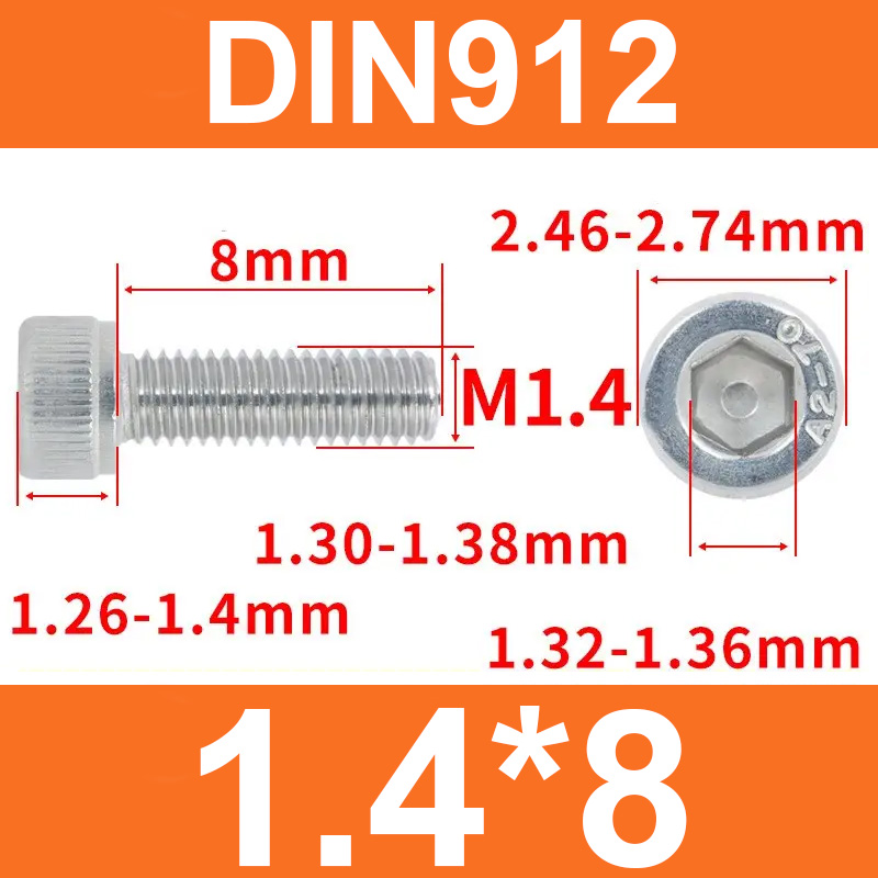Гвинт DIN912, шестигранний, M1,4*8