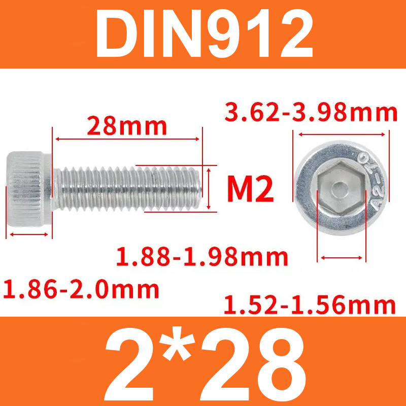 Винт DIN912, M2*28, с цилиндрической головкой и внутренним шестигранником