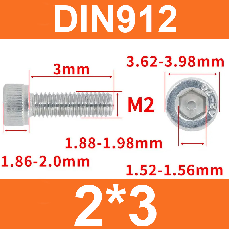 Винт DIN912, M2*3, с цилиндрической головкой и внутренним шестигранником