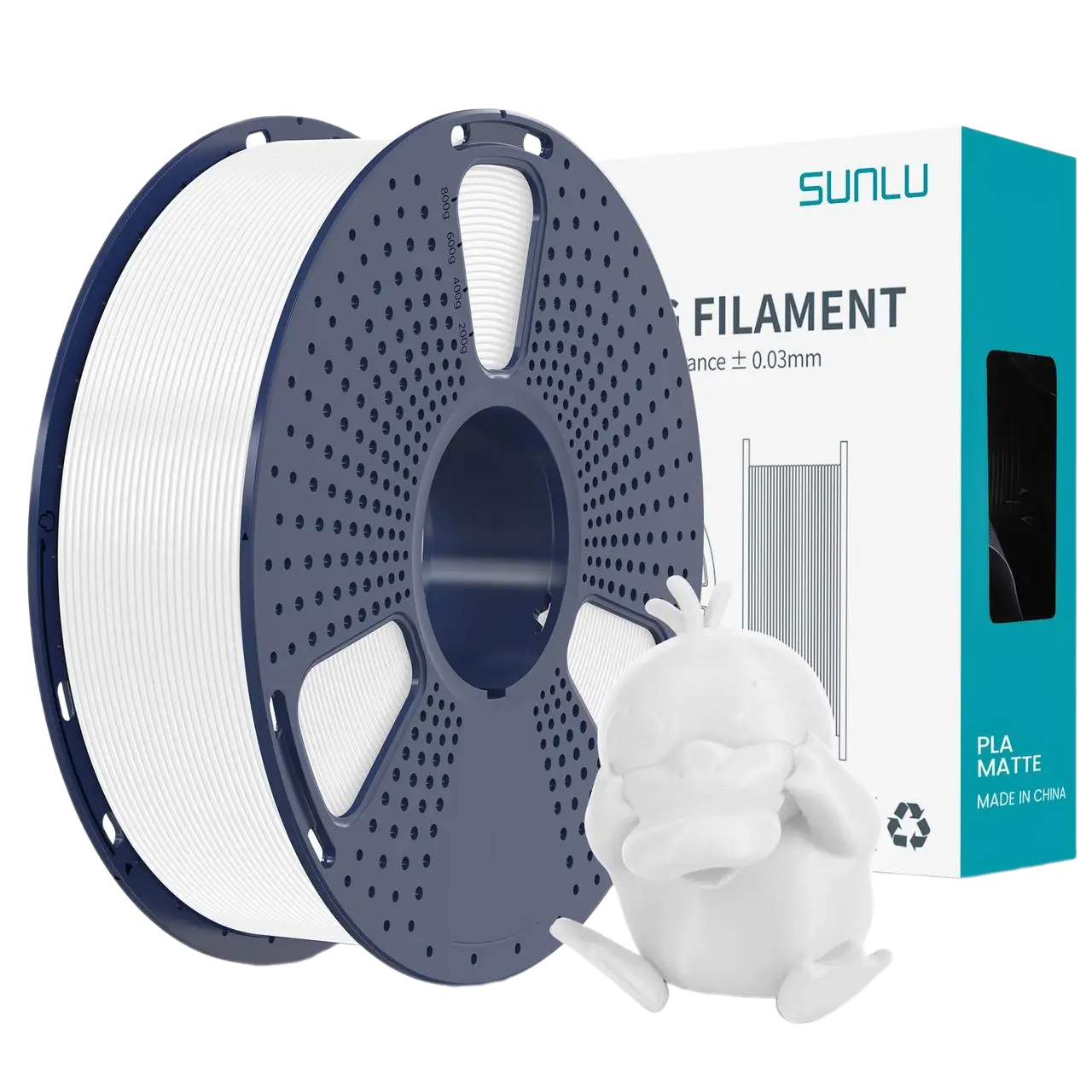Філамент SUNLU PLA Matte White (01250412Z), Reusable Spool v3, 1.75мм, 1кг, 330м, 205-245°C, Білий
