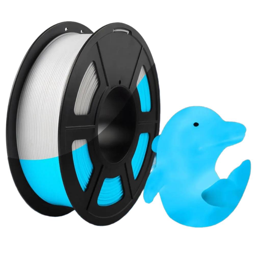 Філамент SUNLU PLA Glow In the Dark WHITE to BLUE, Reusable Spool, 1.75мм, 1кг, 330м, 195-225°C, Синій