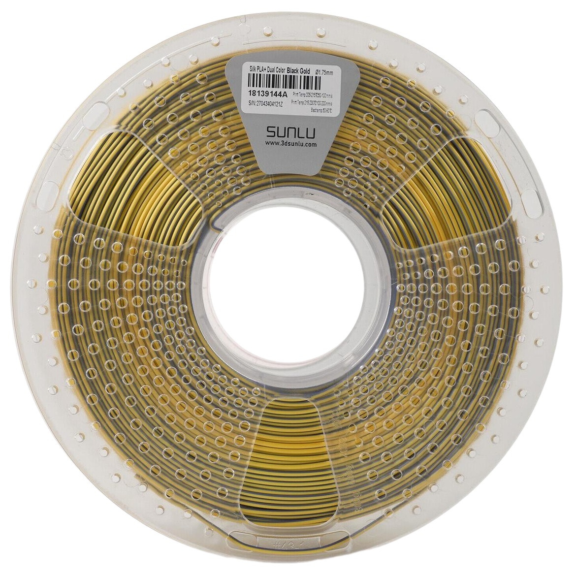 Філамент Sunlu Silk PLA+, 1.75мм, 1кг, чорний/ золотий