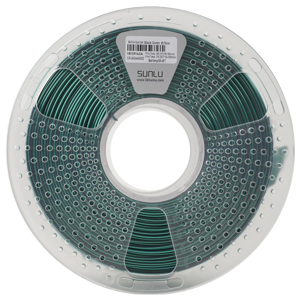 Філамент Sunlu Silk PLA+, 1.75мм, 1кг, чорний/ зелений
