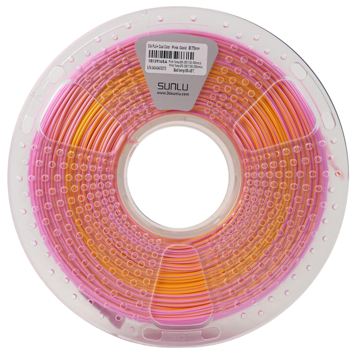 Філамент Sunlu Silk PLA+, 1.75мм, 1кг, рожевий/ золотий