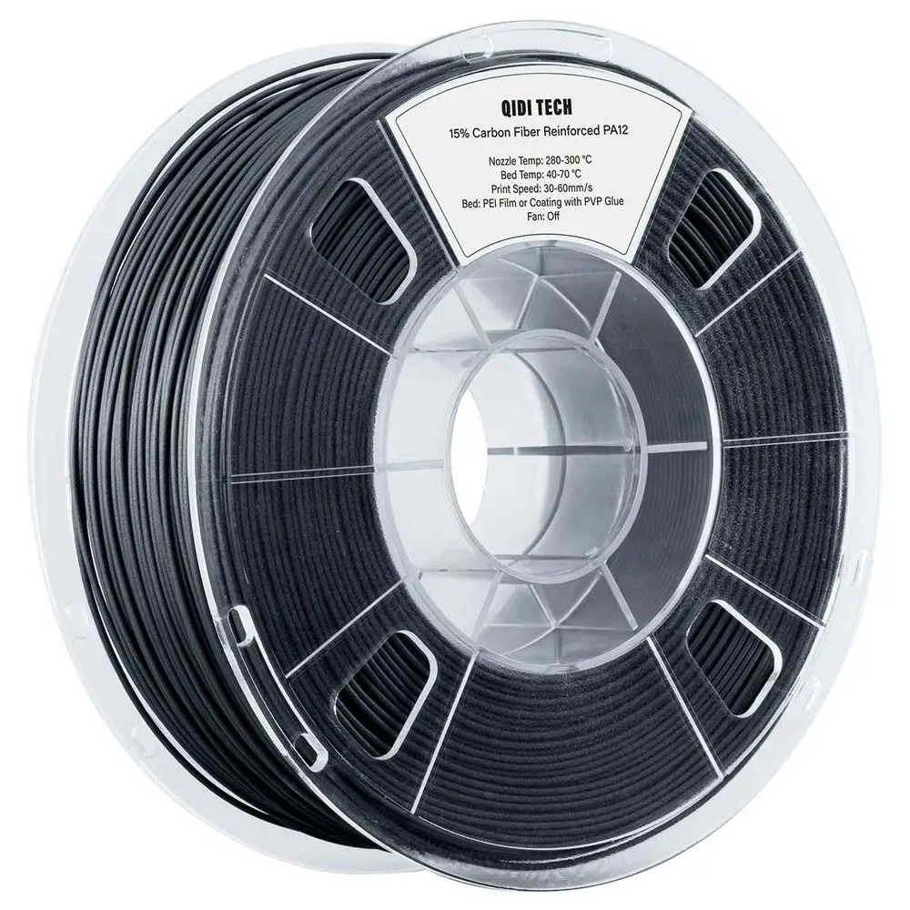Филамент Qidi Tech PA12-CF Black, 1.75мм, 1кг, черный