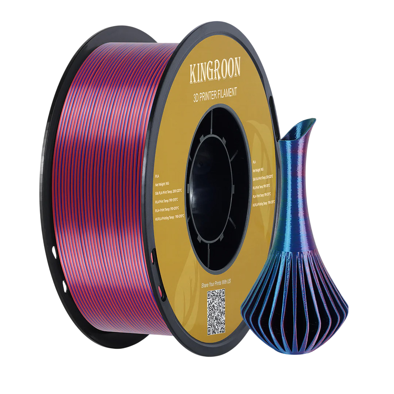 Філамент Kingroon Silk PLA Gold Purple RedBlue, 1.75мм, 1кг, золотий/ фіолетовий/ червоний