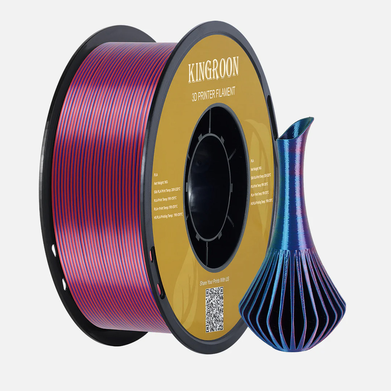 Филамент Kingroon Silk PLA Gold Purple RedBlue, 1.75мм, 1кг, золотой/ фиолетый/ красный