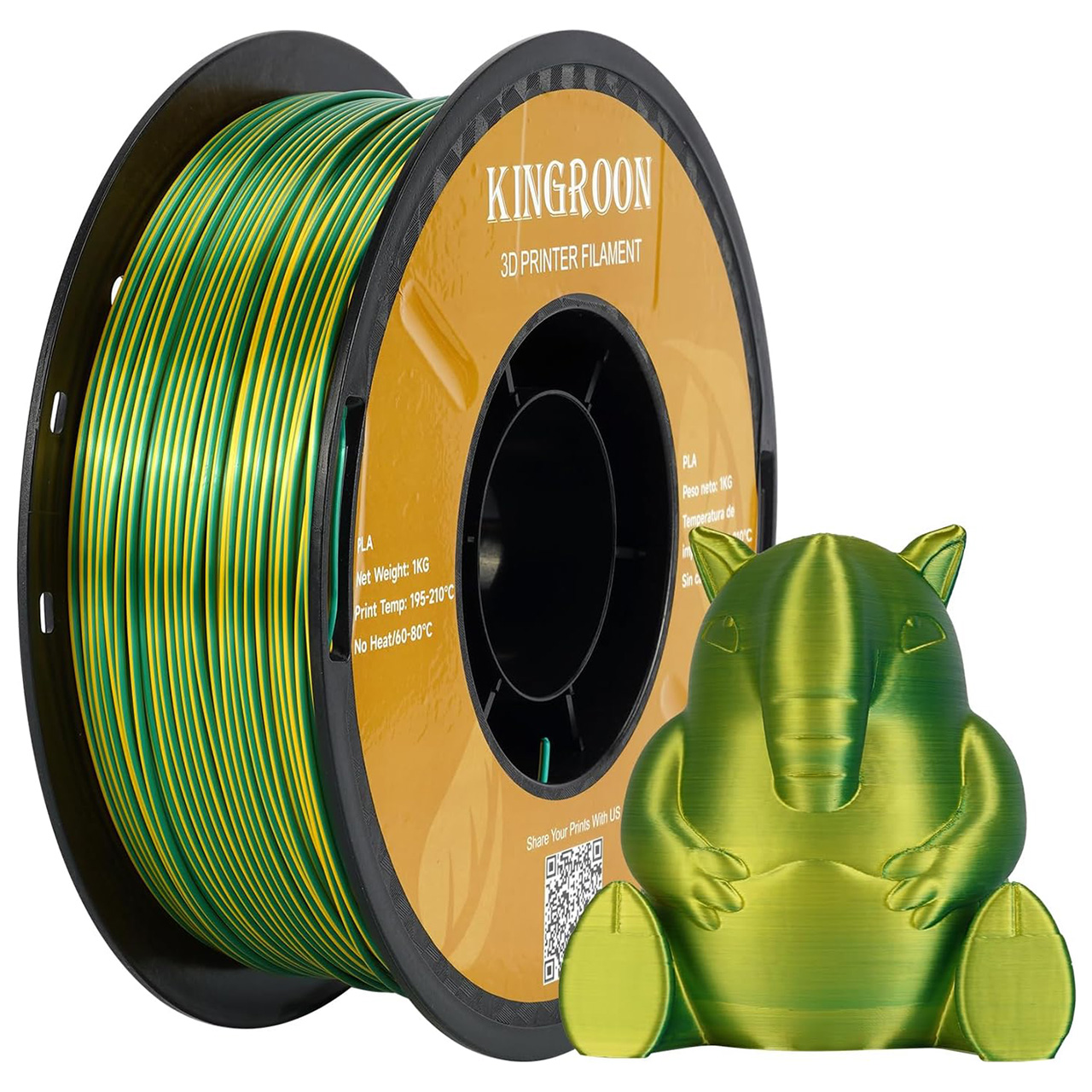 Філамент Kingroon Silk PLA Yellow Green, 1.75мм, 1кг, жовтий/ зелений