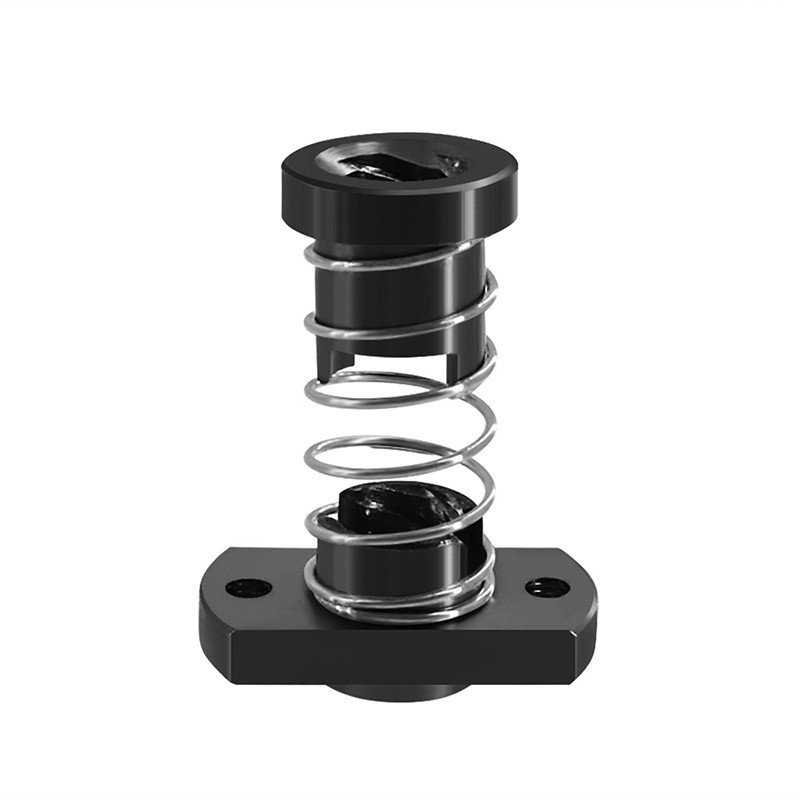 Гайка с пружиной на T8 ходовой винт, 4-х западная, шаг 8мм, POM пластик, прямоугольная