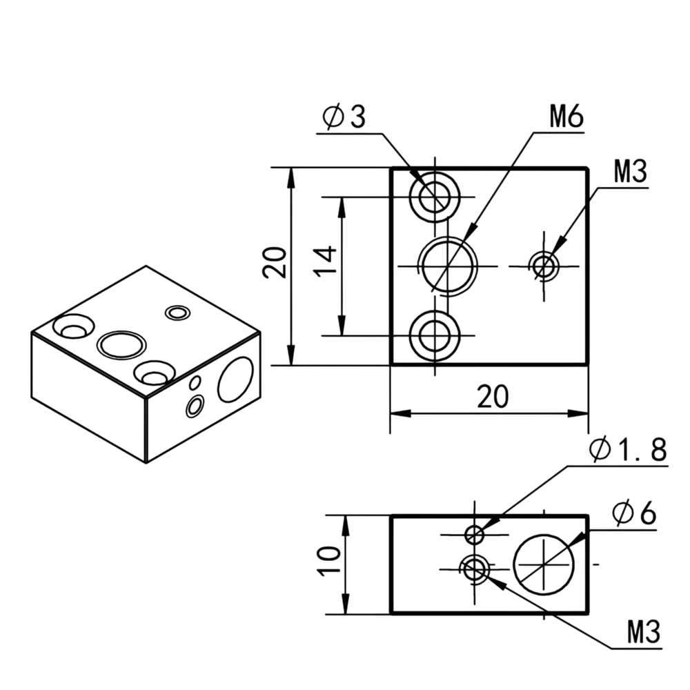 Хітблок (Heat block) для Creality Ender 5/ 5 Pro/ 5 Plus/ CR10/ CR-10-S4/ CR-10-S5/ Алюмінієвий нагрівальний блок 3Д-принтера